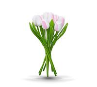 MomoMoments Ramo de Tulipanes de Madera Blanco/Rosa para tu Amada, 9 Tulipanes de Madera Amarillos Pintados a Mano, 34 cm de Alto, Ramo de Flores, decoración, Regalo para Mujer, Hecho en Holanda