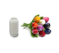 MomoMoments Ramo de tulipanes de madera, decoración de madera, 9 tulipanes de madera, incluye jarrón 3D, 21 cm, pintado a mano, ramo de flores, decoración, regalo, etc