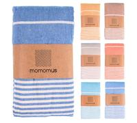 MOMOMUS Fouta Playa XXL, con Flecos y 100% Algodón - Ideal como Toalla de Playa Grande Antiarena, Manta de Picnic, Pareo Gigante o Esterilla Ligera para Piscina - Azul, 210x240 cm