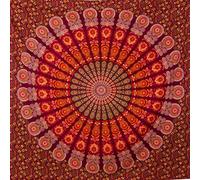MOMOMUS Tapiz Mandala en Tela Multiuso - Arte Mural 100% Algodón - Ideal como Tapiz de Pared Grande, Tapiz Decorativo de Pared y Fina Manta de Yoga para Meditación - Rojo, 210 x 230 cm