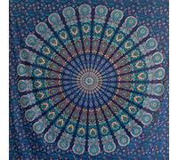 MOMOMUS Tapiz Mandala en Tela Multiuso - Arte Mural 100% Algodón - Ideal como Tapiz de Pared Grande, Tapiz Decorativo de Pared y Fina Manta de Yoga para Meditación - Azul, 135 x 210 cm