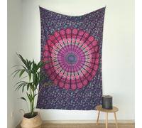 MOMOMUS Tapiz Mandala en Tela Multiuso - Arte Mural 100% Algodón - Ideal como Tapiz de Pared Grande, Tapiz Decorativo de Pared y Fina Manta de Yoga para Meditación - Lila, 135 x 210 cm