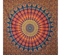 MOMOMUS Tapiz Mandala en Tela Multiuso - Arte Mural 100% Algodón - Ideal como Tapiz de Pared Grande, Tapiz Decorativo de Pared y Fina Manta de Yoga para Meditación - Azul y Amarillo, 210 x 230 cm