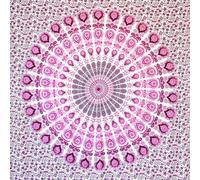 MOMOMUS Tapiz Mandala Multiuso - Arte Mural - Tapiz de Pared Grande, Tapiz Decorativo de Pared y Manta de Yoga para Meditación - Blanco-Rosa, 210 x 230 cm
