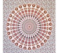 MOMOMUS Tapiz Mandala Multiuso - Arte Mural - Tapiz de Pared Grande, Tapiz Decorativo de Pared y Manta de Yoga para Meditación - Blanco-Naranja, 135 x 210 cm