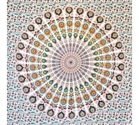 MOMOMUS Tapiz Mandala Multiuso - Arte Mural - Tapiz de Pared Grande, Tapiz Decorativo de Pared y Manta de Yoga para Meditación - Blanco-Salmón, 135 x 210 cm
