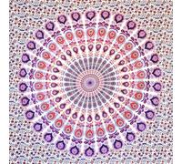 MOMOMUS Tapiz Mandala Multiuso - Arte Mural - Tapiz de Pared Grande, Tapiz Decorativo de Pared y Manta de Yoga para Meditación - Blanco-Lila, 210 x 230 cm