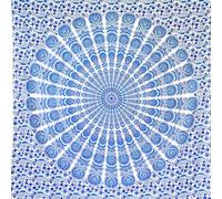 MOMOMUS Tapiz Mandala Multiuso - Arte Mural - Tapiz de Pared Grande, Tapiz Decorativo de Pared y Manta de Yoga para Meditación - Blanco-Azul, 210 x 230 cm