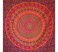 MOMOMUS Tapiz Mandala para la Pared - 100% Algodón, Colores Vivaces, Estilo Oriental- Ideal como Tapiz de Pared Aesthetic, Tapiz Decorativo de Pared o Arte Mural Indio en Tela - Naranja, 210x230 cm