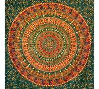 MOMOMUS Tapiz Mandala para la Pared - Arte Mural Indio en Tela 100% Algodón - Ideal como Tapiz de Pared Aesthetic o Tapiz Decorativo de Pared con Colores Vivaces - Verde, 210 x 230 cm