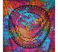 MOMOMUS Tapiz Mandala XXL - Tie-Dye, 100% Algodón, Patrones Únicos - Multicolor, 210x230cm