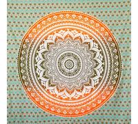 MOMOMUS Toalla de Playa Grande Antiarena - Pareo Gigante XXL con Motivo Mandala - A Modo de Fina Manta de Pícnic para la Playa o Alfombra Ligera sin Arena - Naranja y Verde, 210 x 230 cm