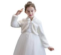 Momooda Niña Cárdigan Chaquetas de Capa de Bolero de Manga Larga de Piel Sintética con Flores para Boda, 3-5 años, Avorio