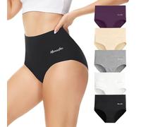 Momoshe Bragas Mujer Algodon Cintura Alta Pack de 5 Braguita de Talle Alto Culotte Cómodo Talla Ropa Interior Negro Blanco Gris Beige Púrpura XL