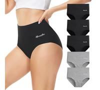 Momoshe Bragas Mujer Algodon Cintura Alta Pack de 5 Braguita de Talle Alto Culotte Cómodo Talla Ropa Interior Gris Oscuro XL