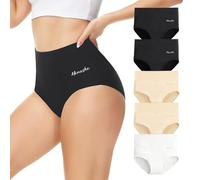 Momoshe Bragas Mujer Algodon Cintura Alta Pack de 5 Braguita de Talle Alto Culotte Cómodo Talla Ropa Interior Negro Blanco Beige 2XL
