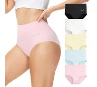 Momoshe Bragas Mujer Algodon Cintura Alta Pack de 5 Braguita de Talle Alto Culotte Cómodo Talla Ropa Interior Negro Blanco Beige Azul Rosa S