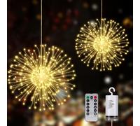 MOMOSTAR 150 LED Fuegos Artificiales Luces, 2 Piezas Luces de hadas LED, 8 Modos Fuegos Artificiales Luce con Control Remoto para Decoración Navideña Boda Exterior Interior
