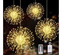 MOMOSTAR 150 LED Fuegos Artificiales Luces, 4 Piezas Luces de hadas LED, 8 Modos Fuegos Artificiales Luce con Control Remoto para Decoración Navideña Boda Exterior Interior