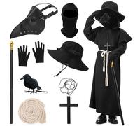 MOMOSTAR Disfraz Médico de la Peste para Niños, Medieval Plague Doctor Costume con Mascara de la Peste Negra, Disfraz de Halloween Carnaval Cosplay (130cm)