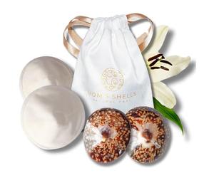 MOM'S SHELLS Essentiel + - Conchas de lactancia de nacar natural + Lanolina 100% pura Alphanova - Kit natural post-parto - Alivio pezones (talla L + Lanolina 40 ml)