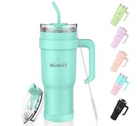 MOMSIV Vaso de 40 onzas con asa y popote, gran capacidad, 1100 ml, acero inoxidable, a prueba de fugas, taza de café aislada al vacío, doble pared, botella de agua para bebidas heladas calientes,