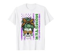 Momster America Flag Skull Mom Leopard Monster Halloween Camiseta gráfica económica, Hombre, Blanco, L