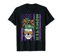 Momster America Flag Skull Mom Leopard Monster Halloween Camiseta gráfica económica, Hombre, Negro, S