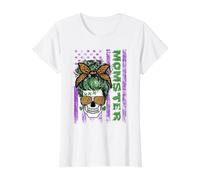 Momster America Flag Skull Mom Leopard Monster Halloween Camiseta gráfica económica, Mujer, Blanco, XS