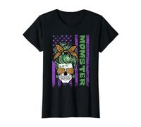 Momster America Flag Skull Mom Leopard Monster Halloween Camiseta gráfica económica, Mujer, Negro, S
