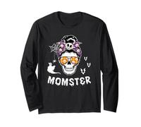 Momster Mom Skull Messy Bun Spooky Halloween Manga Larga