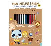 Mon atelier dessin Animaux mignons: Avec 1 bloc créatif, 11 crayons de couleur, 1 crayon gris de dessin, 1 taille-crayon, 1 gomme