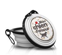 Mon Chien d'amour - Cuenco plegable y portátil para perros con mosquetón para pasear con tus cuatro patas. Práctico, ligero y sobre todo práctico.