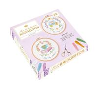 Mon kit de broderie Bridgerton: Coffret avec 2 toiles à broder, 1 aiguille, 1 tambour en bois, 6 échevettes de fil