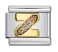 Mon & Sons A-Z Colgante con Letra Inicial de Cristal Blanco Dorado Etiqueta de Nombre del Alfabeto Personalizada de Cumpleaños Plata Italiana Pulsera de Eslabón de Acero Inoxidable de 9mm Compatible