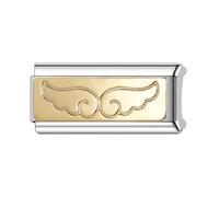 Mon & Sons Abalorio de eslabones italiano de oro rosa de 18K, Superlink largo, tamaño doble, ancho, amor, cumpleaños, 9mm, compatible con pulseras de cuentas de 9mm para mujer, mamá, papá, familia