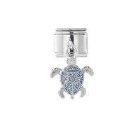 Mon & Sons Abalorio de plata con diseño de tortuga marina y cristal dorado de 9 mm, compatible con pulsera modular