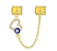Mon & Sons Cadena de seguridad con forma de corazón dorado para cumpleaños, mamá, hija, hermana, acero inoxidable, plata de 9 mm, dije de eslabones italianos, compatible con pulseras de 9 mm, 0, Acero