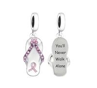 Mon & Sons - Colgante con cinta rosa de conciencia sobre el cáncer, sobreviviente, madre, hija, hermana, en plata de ley 925, compatible con la pulsera Pandora Charm Moments, Metal