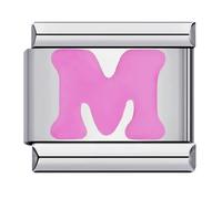 Mon & Sons M&S A-Z - Abalorio de eslabones italianos de 9 mm con letra rosa con nombre inicial del alfabeto, compatible con pulseras de 9 mm, 0, Acero inoxidable Metal no precioso Acero inoxidable