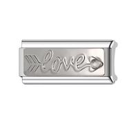 Mon & Sons Mamá Papá Familia Amigo Oro Rosa 18K Superlink Largo Doble Tamaño Ancho Amor Cumpleaños 9mm Eslabón Italiano Charm Compatible Con Pulsera de Cuentas 9mm Mujer, 0, Metal, No es una piedra