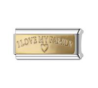 Mon & Sons Mamá Papá Familia Amigo Oro Rosa 18K Superlink Largo Doble Tamaño Ancho Amor Cumpleaños 9mm Eslabón Italiano Charm Compatible Con Pulsera de Cuentas 9mm Mujer, 0, Metal, No es una piedra