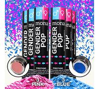 Mona Gender - Cañón de confeti para revelar el género, paquete de 6 (3 azules, 3 rosas) - Poppers para revelar el género del bebé, kit de suministros para fiesta de revela grandes ideas de género