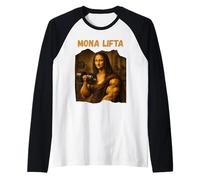 Mona Lifta Muscle Mona Lisa Lifting Weights Bodybuilding Gym Camiseta Manga Raglan