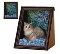 Mona Lisa Cat Bed, Art 4D Oil Painting Cats Frame Nest, with Scratching Panel, Easy Assembly Pet Bed & Home Decor, for Artist Kitten (Brown Set-D)