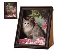 Mona Lisa Cat Bed, Art 4D Oil Painting Cats Frame Nest, with Scratching Panel, Easy Assembly Pet Bed & Home Decor, for Artist Kitten (Brown Set-B)
