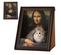 Mona Lisa Cat Bed, Art 4D Oil Painting Cats Frame Nest, with Scratching Panel, Easy Assembly Pet Bed & Home Decor, for Artist Kitten (Brown Set-A)