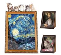 Mona Lisa Cat Bed, Mona Lisa Cat Scratcher Beds, Cats Living in Famous Painting, Art 4D Oil Painting Kitten Frame Nest for Artist Kitten, Easy Assembly Pet Bed & Home Decor (E)