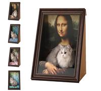 Mona Lisa Cat Scratcher Bed, Cat Living in Famous Painting, Art 4D Oil Painting Frame Nest with Arm Front Panel, Easy-to-Assemble Bed Couch Cave Condo Creative Home Decoration (Color1)