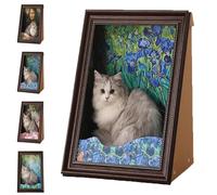 Mona Lisa Cat Scratcher Bed, Cat Living in Famous Painting, Art 4D Oil Painting Frame Nest with Arm Front Panel, Easy-to-Assemble Bed Couch Cave Condo Creative Home Decoration (Color2)